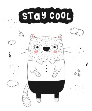 Vektör poster doodle komik kedi ve yenilikçi sloganı ile