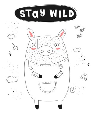 Vektör poster doodle komik domuz ve yenilikçi sloganı ile