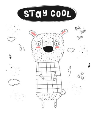 Vektör poster doodle komik koyun ve yenilikçi sloganı ile