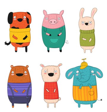 Doodle komik hayvanlar vektör toplama.