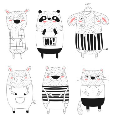 Doodle komik hayvanlar vektör toplama.