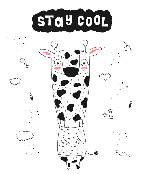 Διάνυσμα αφίσα με doodle αστείο καμηλοπάρδαλη και hipster σύνθημα — Διανυσματικό Αρχείο