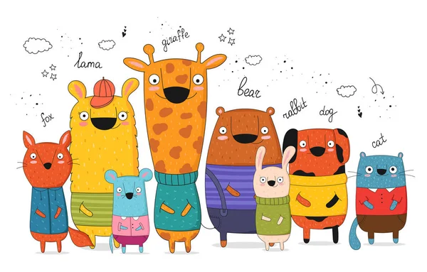 Doodle komik hayvanlar vektör toplama.