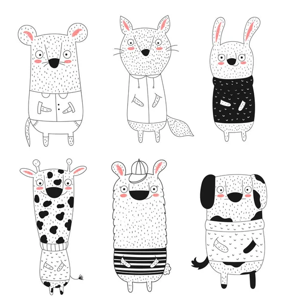 Vektoros gyűjtemény doodle-vicces állatok. — Stock Vector
