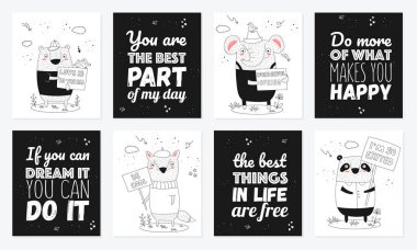 Vektör poster koleksiyonu ile bir trans ile karikatür komik hayvanlar