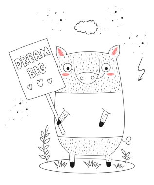 Karikatür komik domuz bir şeffaflık ile vektör poster