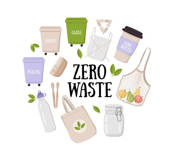 Zero Waste Lifestyle Konzept Sammlung. — Stockvektor