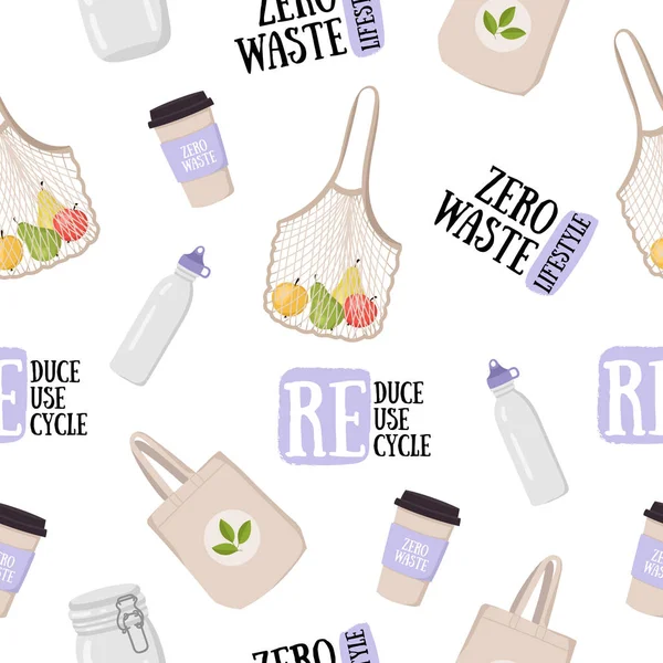 Zero Waste Lifestylekonzept. nahtloses Muster mit Öko und Abfall — Stockvektor