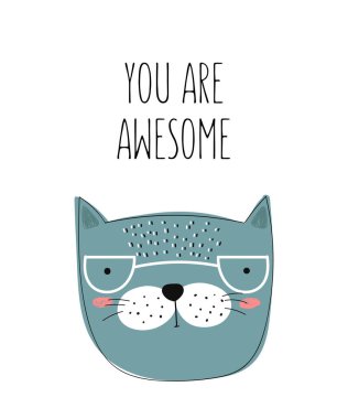 Çocuklar için sevimli doodle kedi ile Vektör posteri