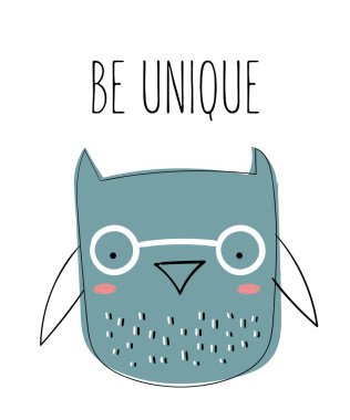 Çocuklar için sevimli doodle baykuş ile Vektör posteri.