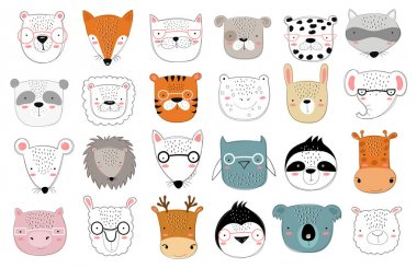 Çocuklar için sevimli doodle hayvanların Vektör koleksiyonu