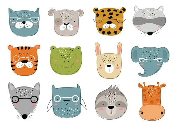 Vektor gyűjteménye aranyos Doodle állatok gyerekeknek — Stock Vector
