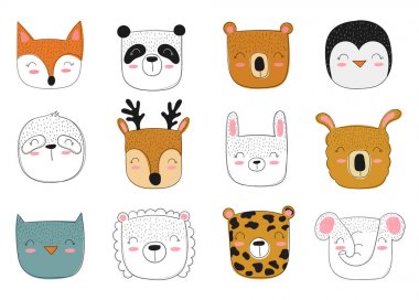 Vektör komik hayvanlar kafaları