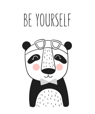 Sevimli el çizilmiş panda ve sloganı ile Vektör posteri