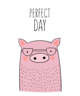 Sevimli el çizilmiş domuz ve sloganı ile Vektör posteri