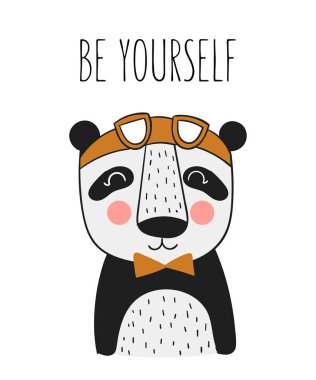 Sevimli el çizilmiş panda ve sloganı ile Vektör posteri