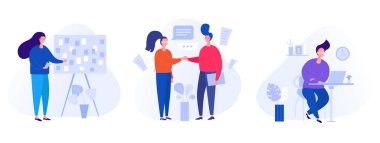 Ofiste çalışan kişilerle illüstrasyon koleksiyonu, m