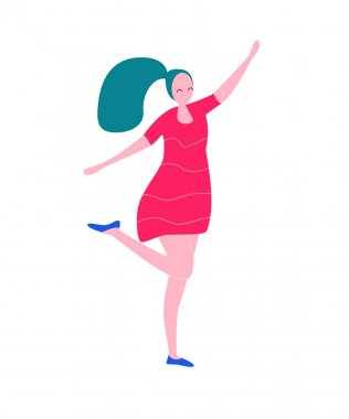 Mutlu dans eden kadın. Kadın eğleniyor, dans yapıyor, atlıyor. Neşeli disk