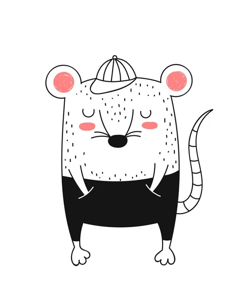 Linha de vetor desenhando rato bonito. Criativa engraçado mouse para Novo 2020 — Vetor de Stock