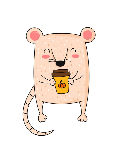 Vector line drawing cute rat. Creative funny mouse for New 2020 — Stock Vector