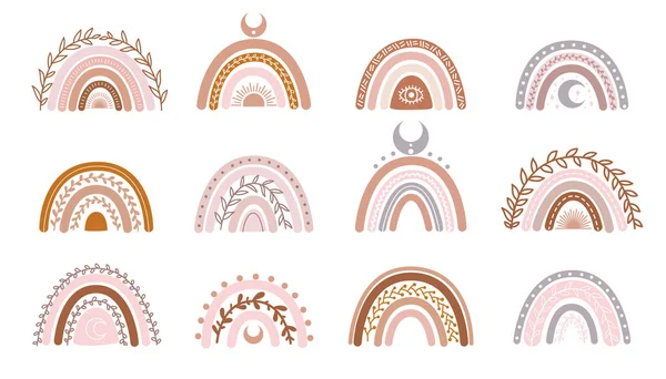 Vector Hand Drawn Collection Nursery Decoration Boho Rainbows Pastel Color — Stock Vector