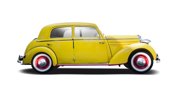 Yellow Classic German Car Side View Isolated White — Stock Photo, Image