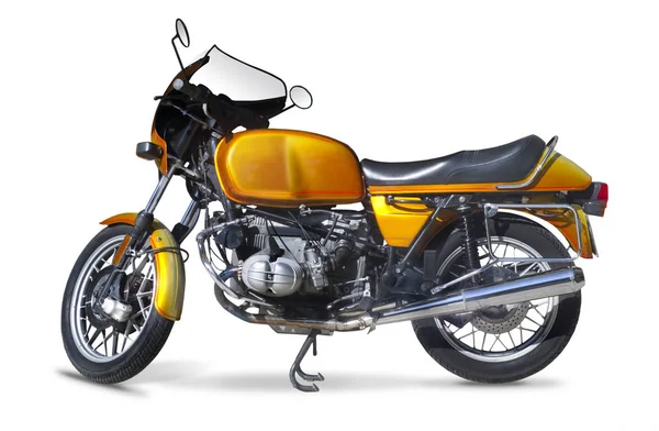 Klassisk Tysk Orange Motorcykel Sidovy Isolerad Vit — Stockfoto