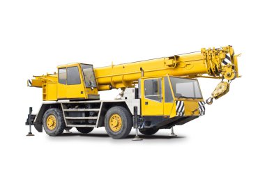 Sarı mobil vinç kamyon beyaz izole