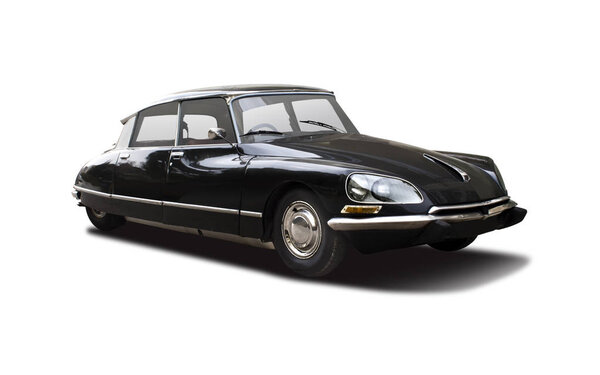 Classic french luxury car front view isolated on white