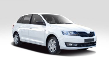 Beyaz Aile hatchback araba yan görünümü beyaz izole