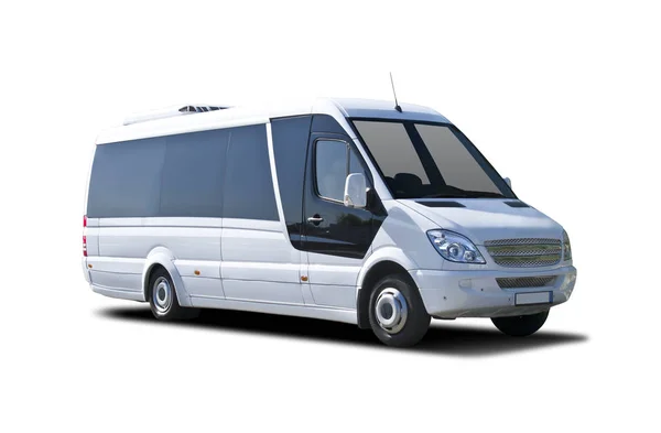 Small Luxury White Bus Front View Isolated White — Stock Photo, Image