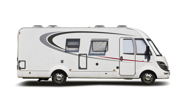 White new motor home side view isolated on white
