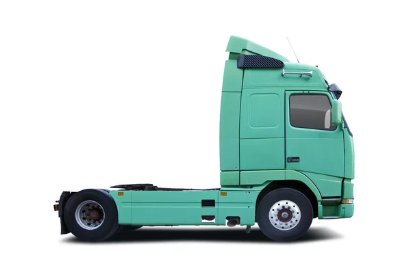 Grüne Lkw Fahrerhaus Seitenansicht Isoliert Auf Weiß — Stockfoto