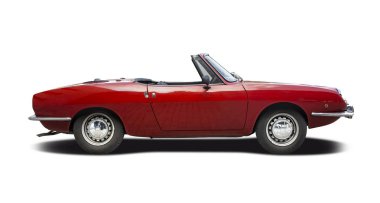 Kırmızı klasik İtalyan spor araba yan görünümü beyaz üzerine izole