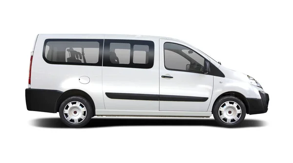 Vit Buss Van Side View Isolerad Vit — Stockfoto