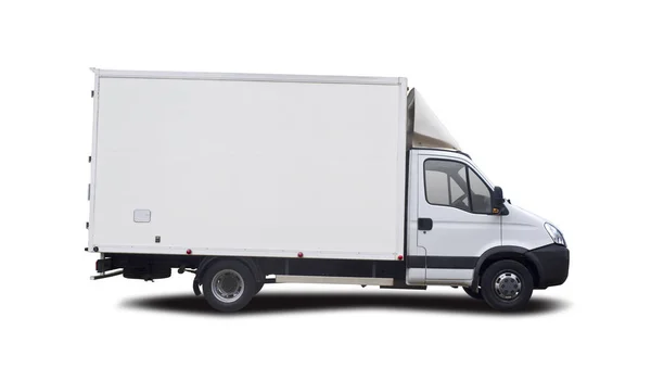 Bianco Camion Vista Laterale Isolato Bianco — Foto Stock