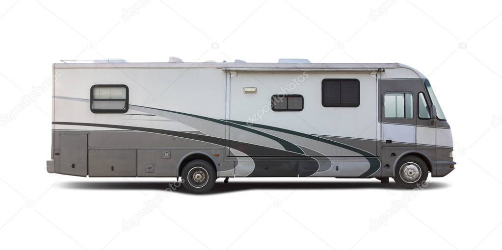 Big German motorhome side view isolated on white