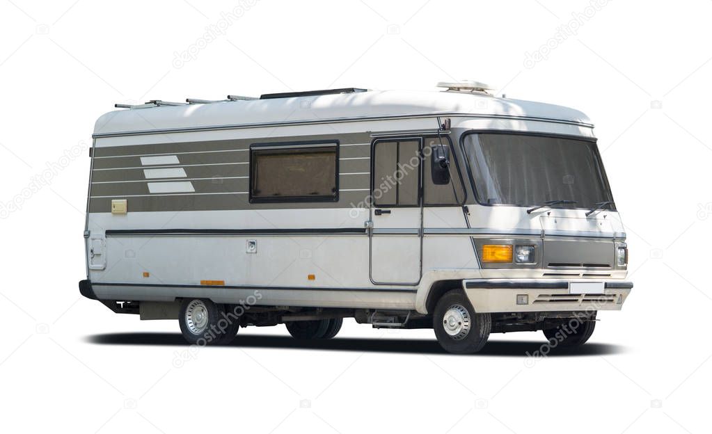 Classic German motorhome side view isolated on white