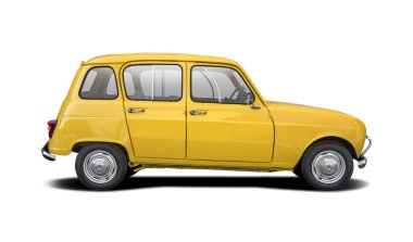 Klasik Fransız hatchback araba yan görünümü beyaz üzerinde izole