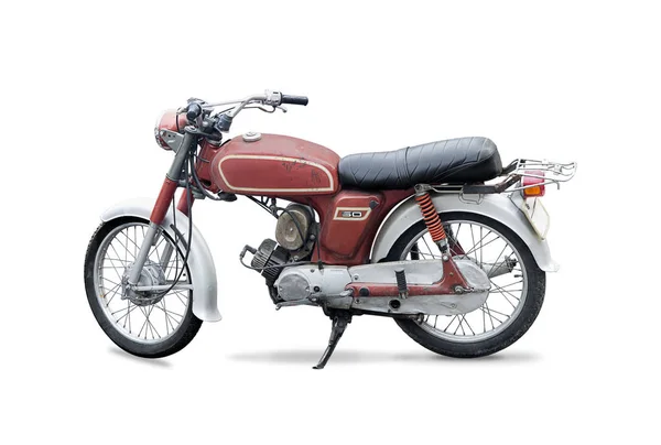 Beyaz Üzerinde Izole Kırmızı Paslı Eski Motosiklet — Stok fotoğraf