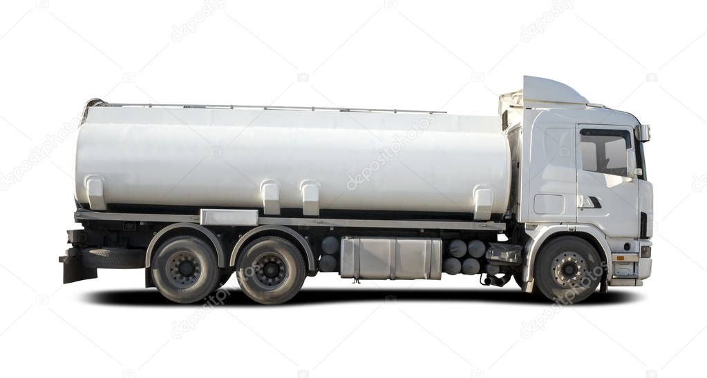 Fuel Tanker side view isolated on white