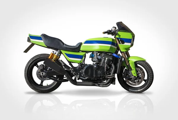 Classic Moto Giapponese Verde Con Stripres Vista Laterale Isolata Bianco — Foto Stock