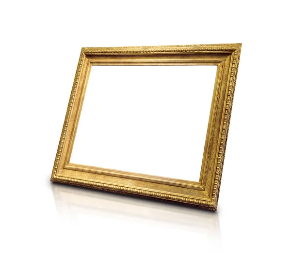 Gold Antique Picture Frame Isolated White — Stock Photo, Image