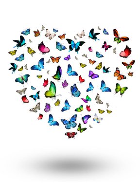 Uçan kelebek sürüsü beyazlar üzerinde izole edilmiş.