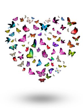 Uçan kelebek sürüsü beyazlar üzerinde izole edilmiş.