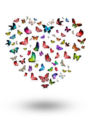 Uçan kelebek sürüsü beyazlar üzerinde izole edilmiş.