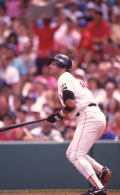 Boston Red Sox slugger Jack Clark batting at Fenway Park, Boston, Massachusetts.  clipart