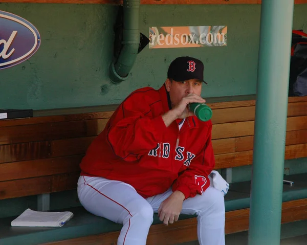 Legenda Red Sox Před Nadhazování Baseballové Hře Hlavní Lize Fenway — Stock fotografie