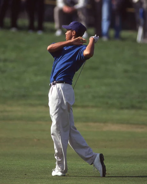 Legenda Pga Golf Tiger Woods Akcji Turniejowej Końca 1990 Początku — Zdjęcie stockowe