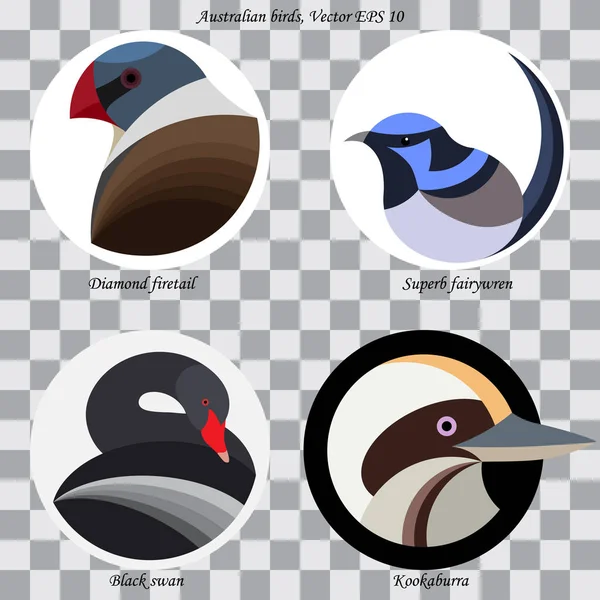 Set Colored Abstract Australian Birds Logo White Black Circles Isolated — Stock Vector